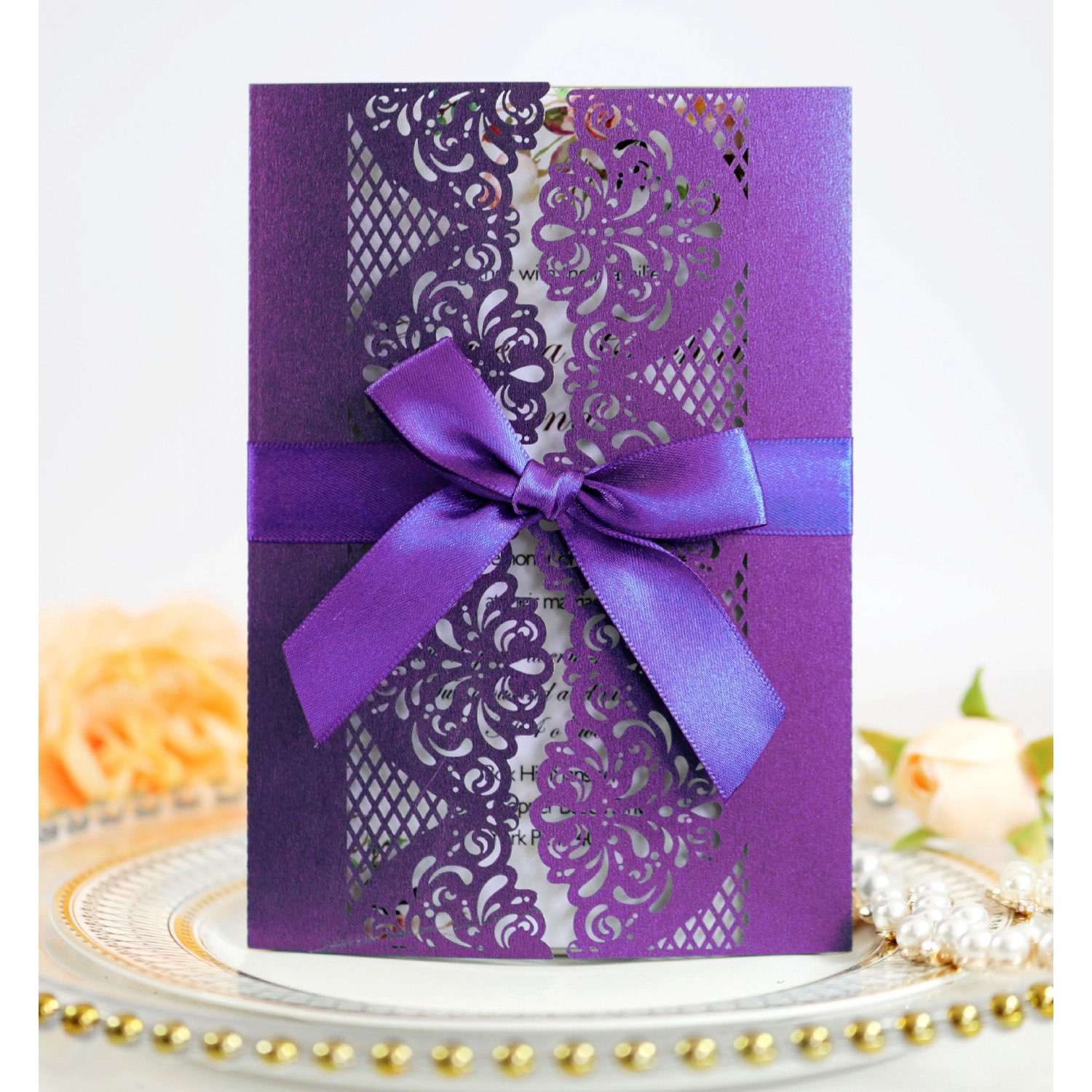 Black Holiday Invitation Card Iridescent Paper  Laser Cut Paper 